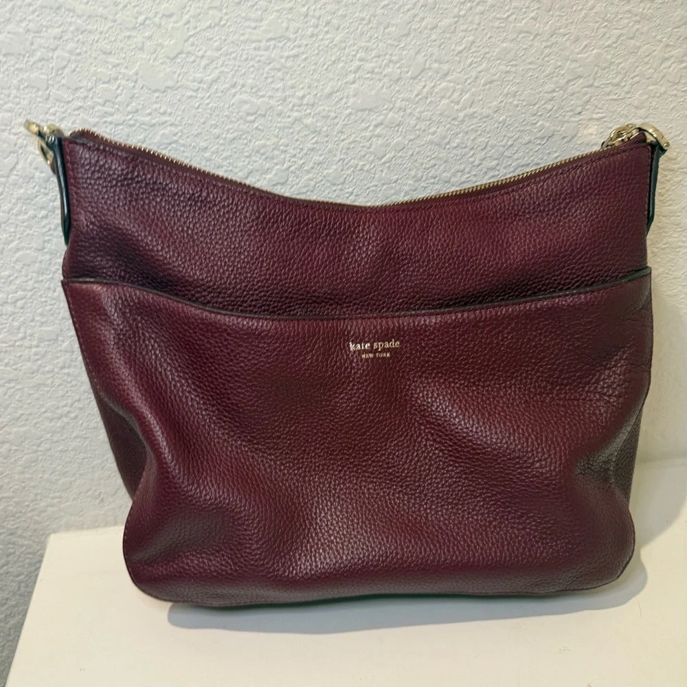 Kate Spade Polly Medium Leather Shoulder Hobo Bag Cherrywood Burgundy Wine